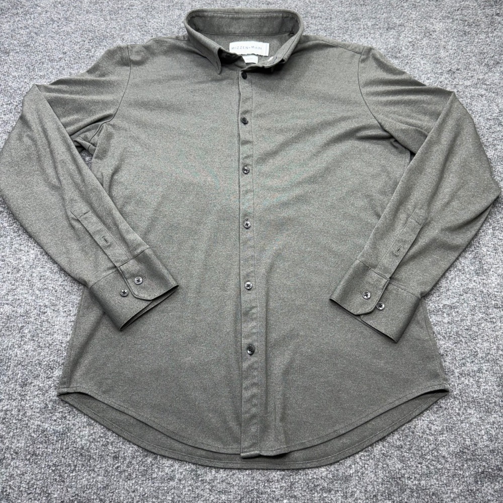 Mizzen+Main Mens Large Trim Fit Performance Dress Shirt Olive Green Heather